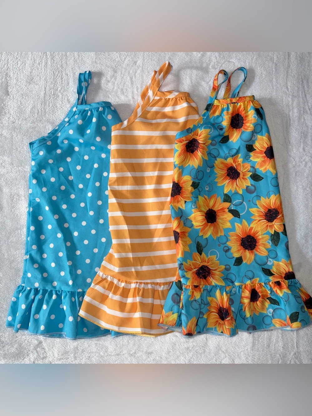 Baby Girl 9-12M Sundress Bundle - 3pc Spaghetti Strap Ruffle Sunflower Dress Lot